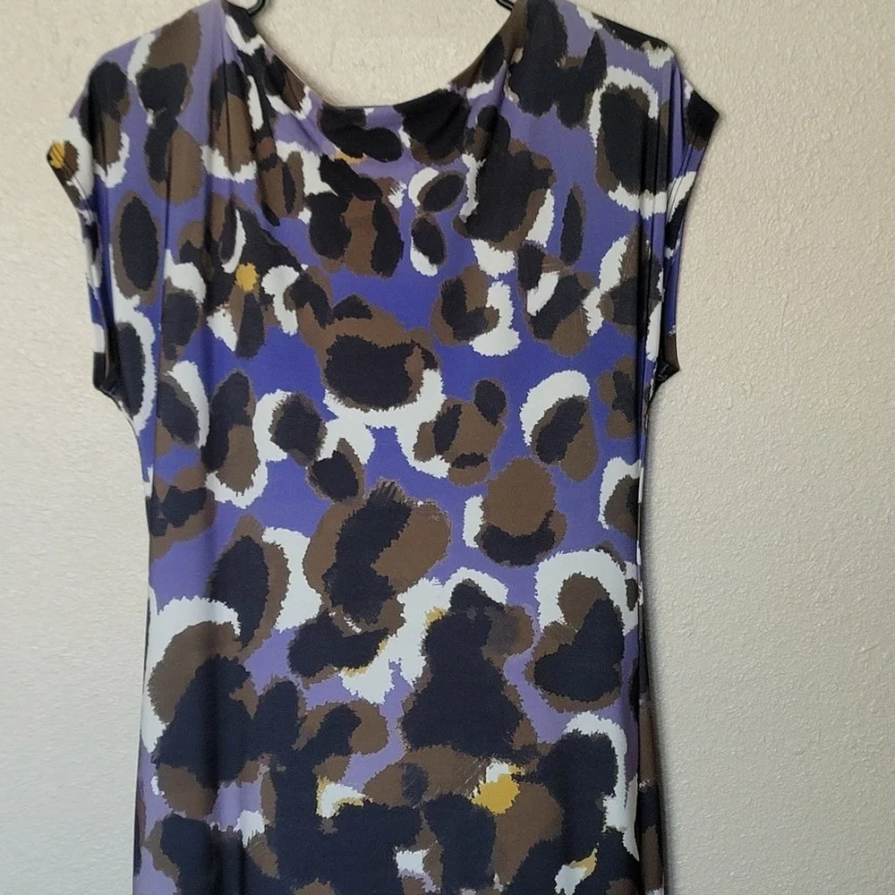 Trina Turk ♡ Breene Dress Size 2 Lapis Purple Black Print Knit Cap Sleeve Shif - Picture 7 of 10